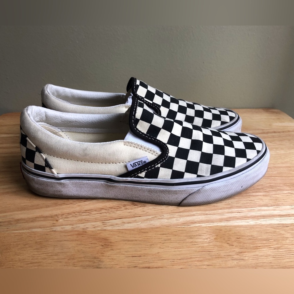VANS Slip Checkerboard Canvas Shoes Black/White Size: US Men 6.5 Women 8.0